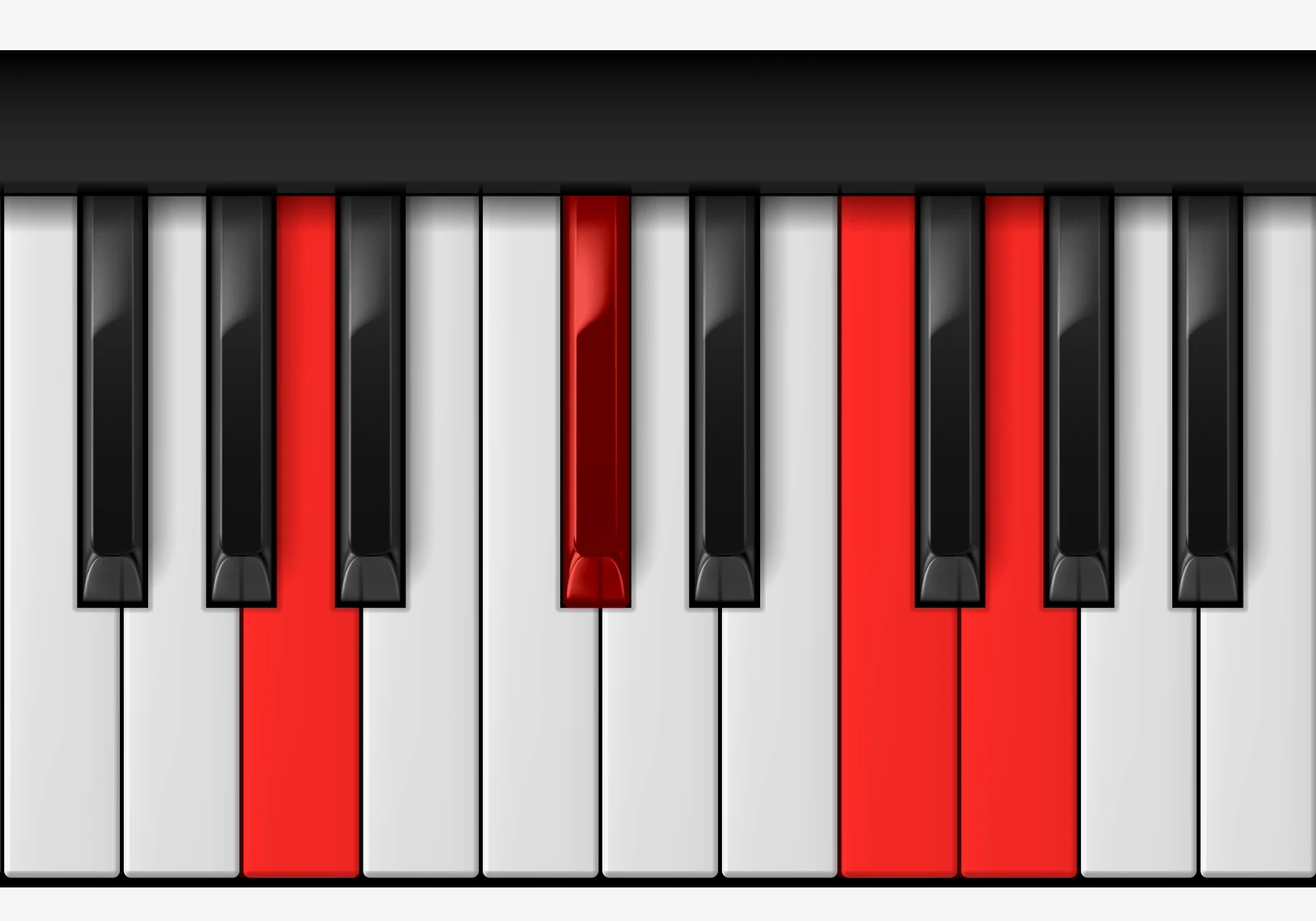 A 7♯5 piano chord, root position — A, C#, F, G