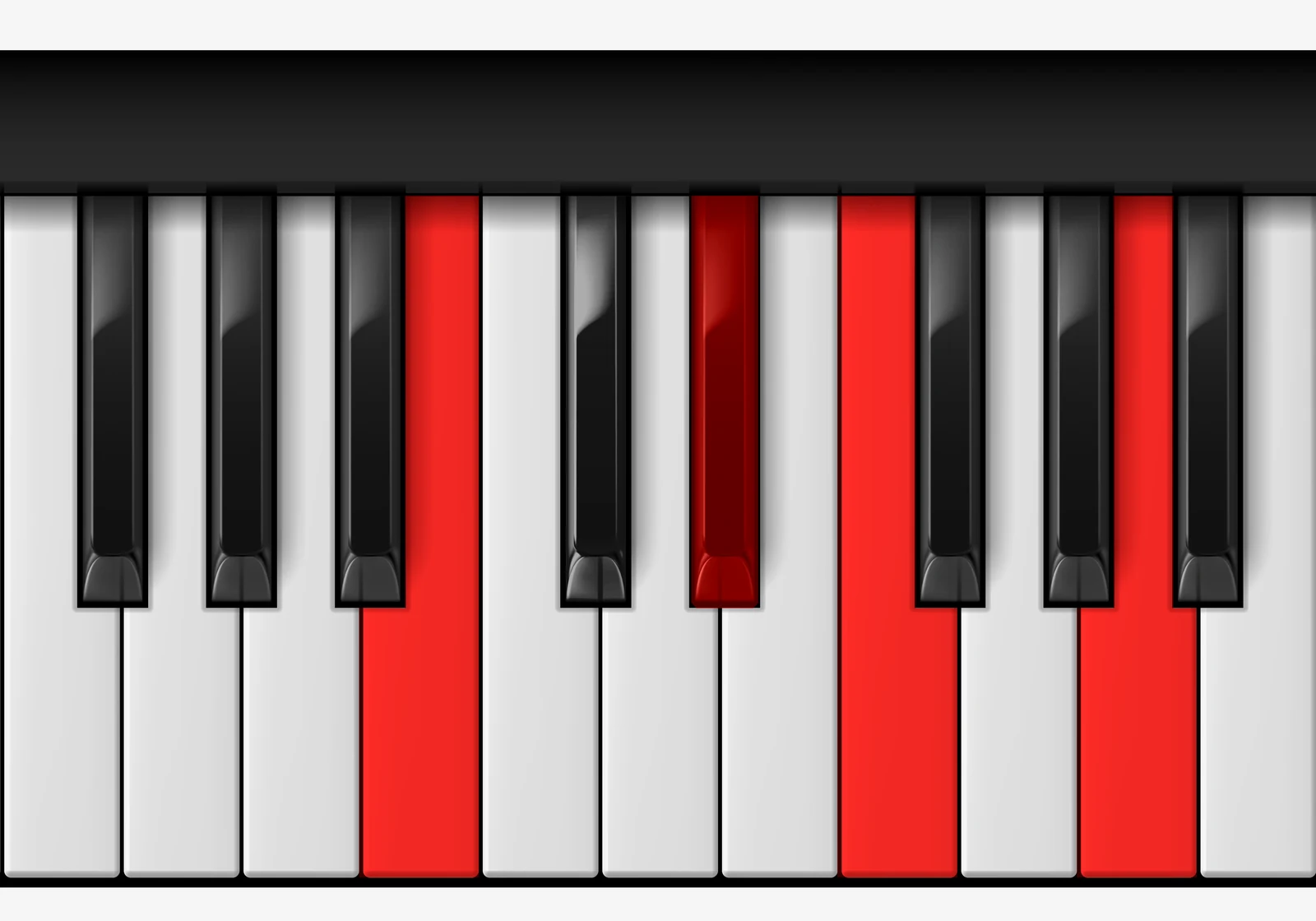 B 7♭5 piano chord, root position — B, D#, F, A