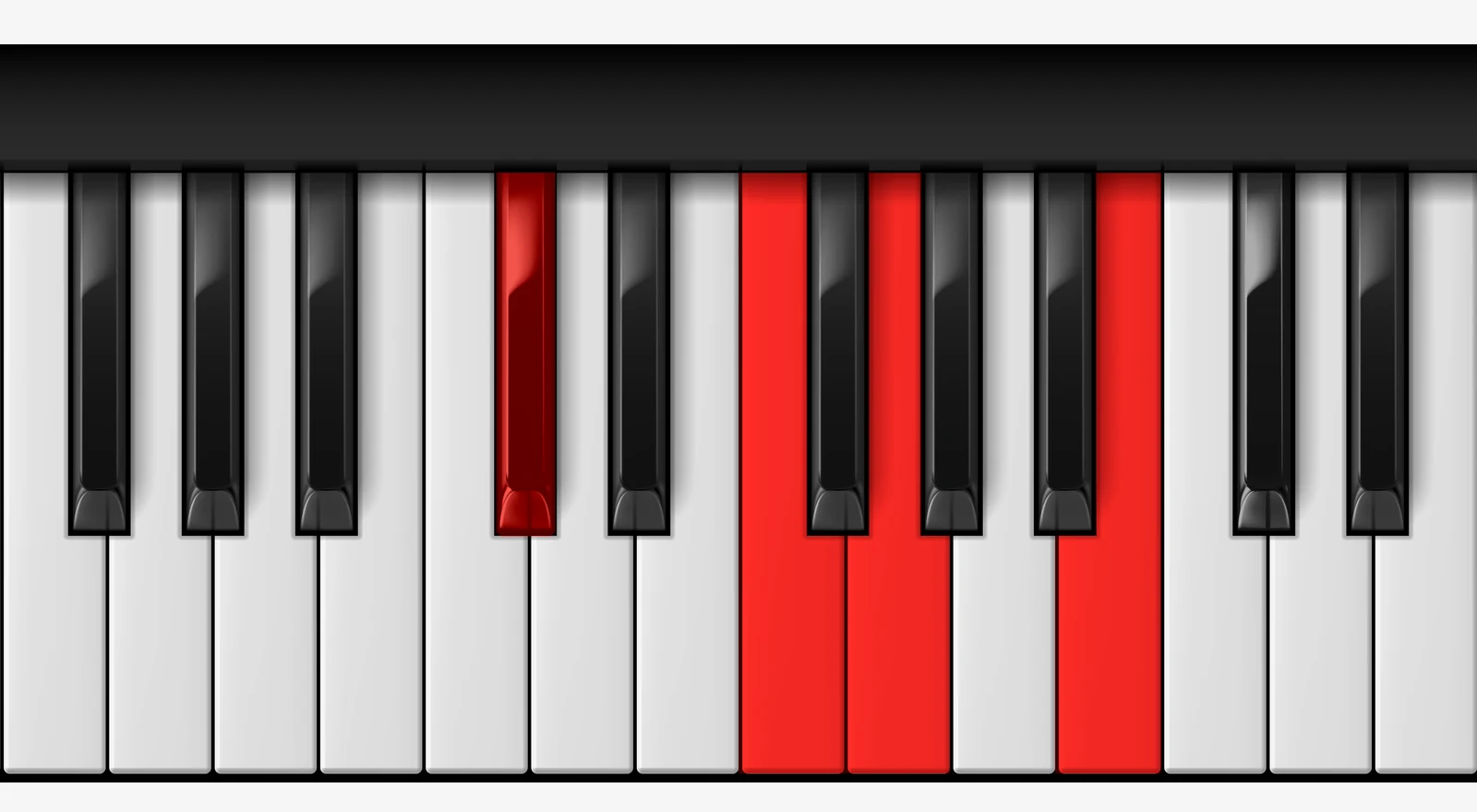 C# 7♭5 piano chord, root position — C#, F, G, B