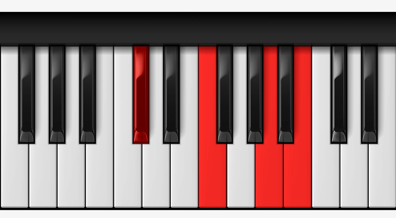 C# 7♯5 piano chord, root position — C#, F, A, B