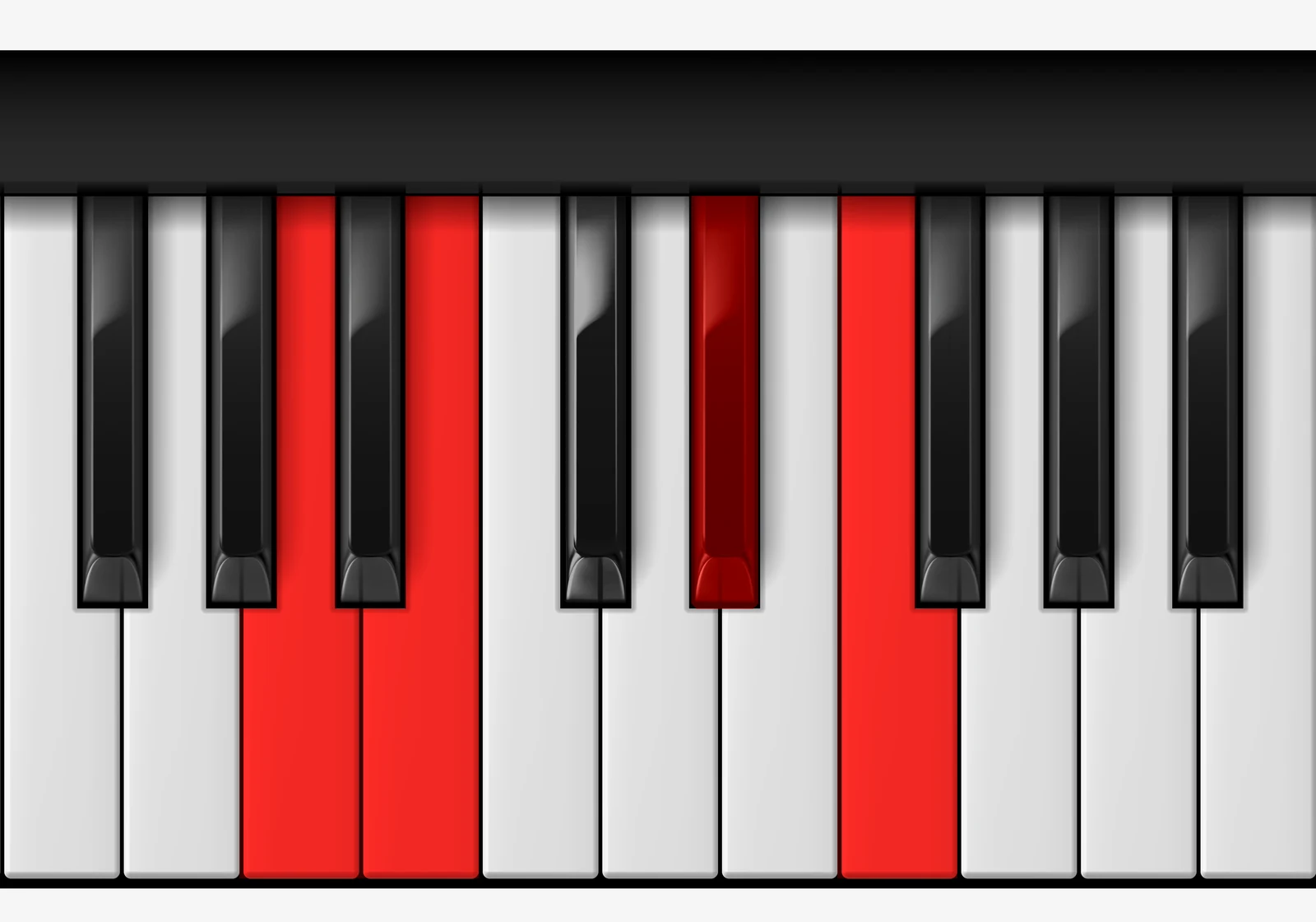 F 7♭5 piano chord, 1st inversion — A, B, Eb, F
