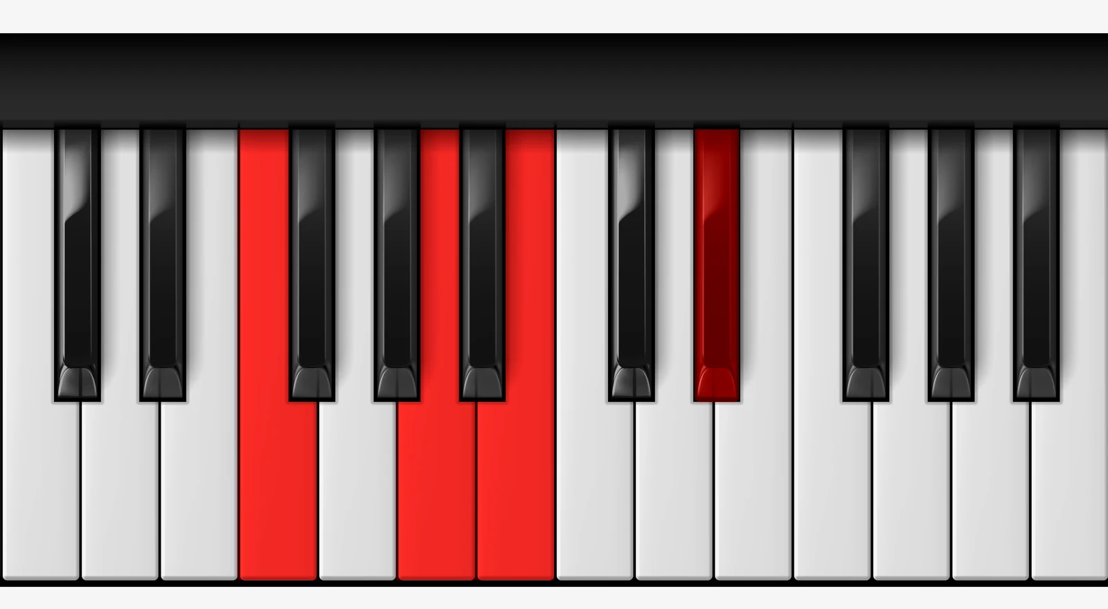 F 7♭5 piano chord, root position — F, A, B, Eb